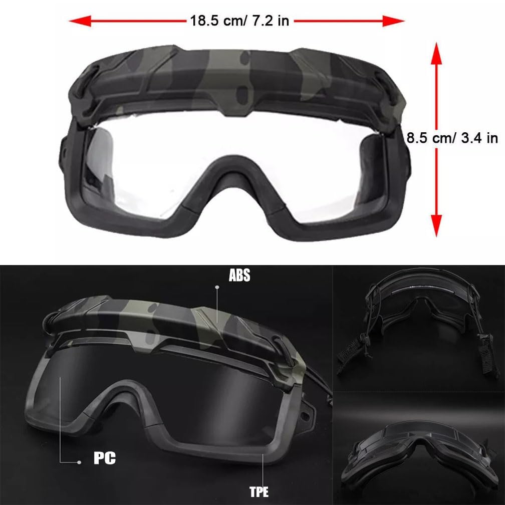 V3COOGOGEAR Tactical Split Two Modes Goggles Compatible with Airsoft Fast Helmet Paintball Hunting Field Outdoor (MCBK)