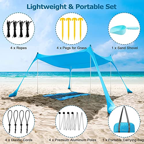 Sky Blue 7x7 Ft Beach Tent Sun Shelter UPF50+ Windproof Canopy