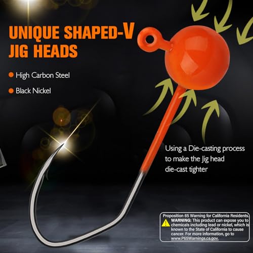 Curved V Hook Fly Tying Jig Heads Kit - 100pcs, 1/16oz