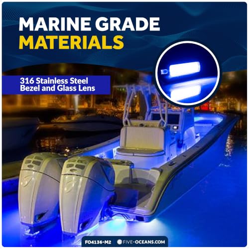 Blue LED Underwater Boat Lights 2-Pack Marine-Grade Stainless Steel 1700LM - Waterproof IP68