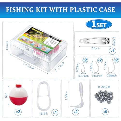 36 Pack Mini Fishing Kits for Kids - Portable Survival Tackle Set with Case, Hooks, Bobbers & Accessories - Great for Beginners & Gifting