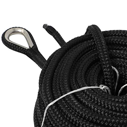 NovelBee 1/2" x 300' Double Braid Nylon Anchor Line for Boat - Black