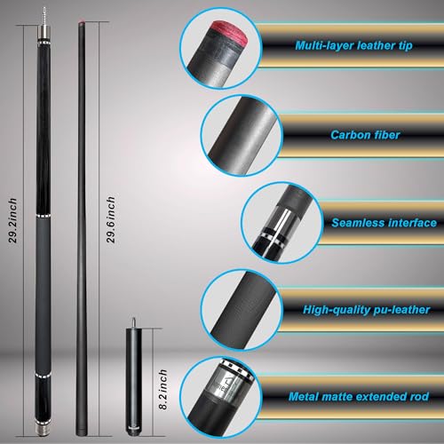 HomeSeason 58-Inch Carbon Fiber Pool Cue Stick 21oz with Screw-In Extension & Leather Case, Professional 13mm Tip Billiards Cue