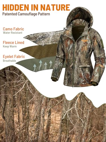 NEW VIEW Women's Camo Hunting Jacket - Upgraded Ultra-Quiet Water-Resistant Waterfowl Deer, Medium / Nv Camo Leaf