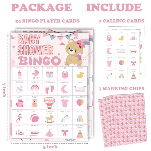 Baby Shower Bingo Game Cards Set Pink Teddy - Family & Party Activity