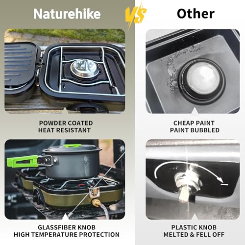 Naturehike Isobutane Gas 2 Burner Folding Camping Stove with Griddle - Green
