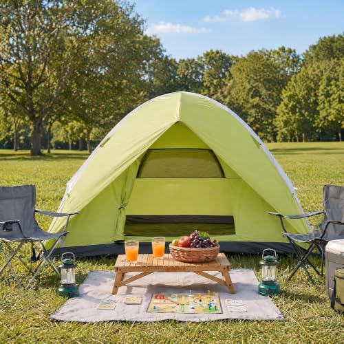 Green 6-Person Double Layer Camping Tent Waterproof Portable Outdoor Shelter