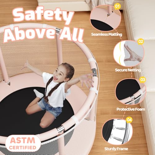Pink 55-Inch Indoor & Outdoor Kids Trampoline - Safe Toddler Jumping Gift