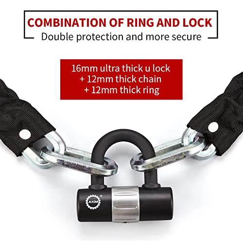 AKM 6ft x 12mm Heavy Duty Motorcycle Chain Lock with U Lock & 4 Keys