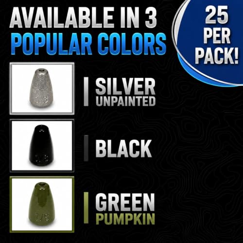 Silver 3/8 Oz Fishing Worm Weights for Bass Tackle - Texas Rig Sinkers (25-Pack)