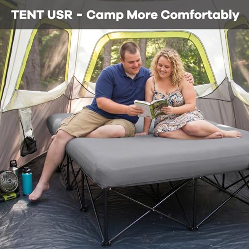 FUNDANGO Queen Camping Cot with Electric Pump & Air Mattress - Dark Grey