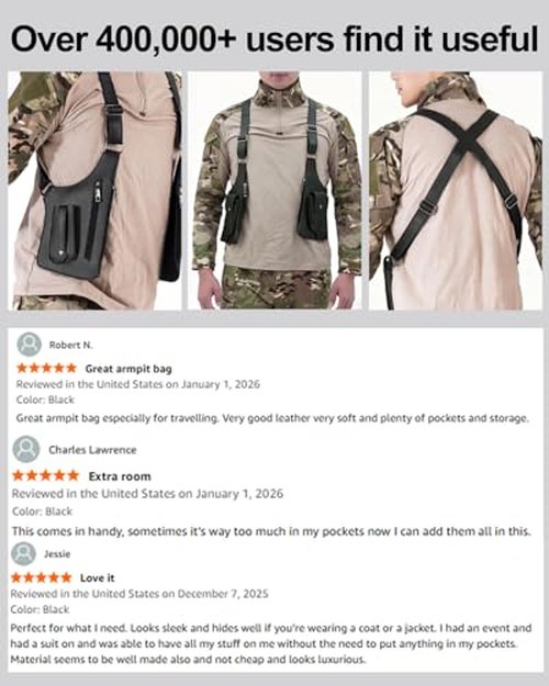 PINK LADY Leather Double Shoulder Armpit Bag, Multi-pocket Anti-Theft Adjustable Underarm Concealed Rover Leisure Backpack