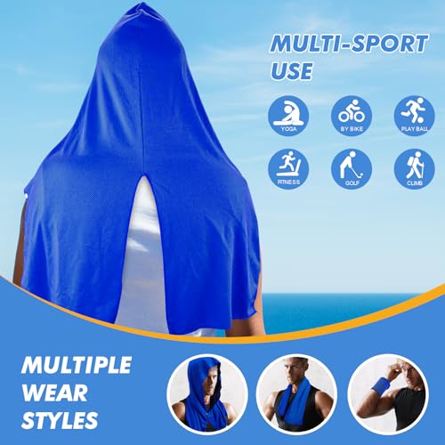 Cooling Hoodie Towels for Neck and Face - Gray/Light Blue/Royal Blue, UPF 50 Sun Protection, Instant Cooling, Soft Breathable Sports Towels