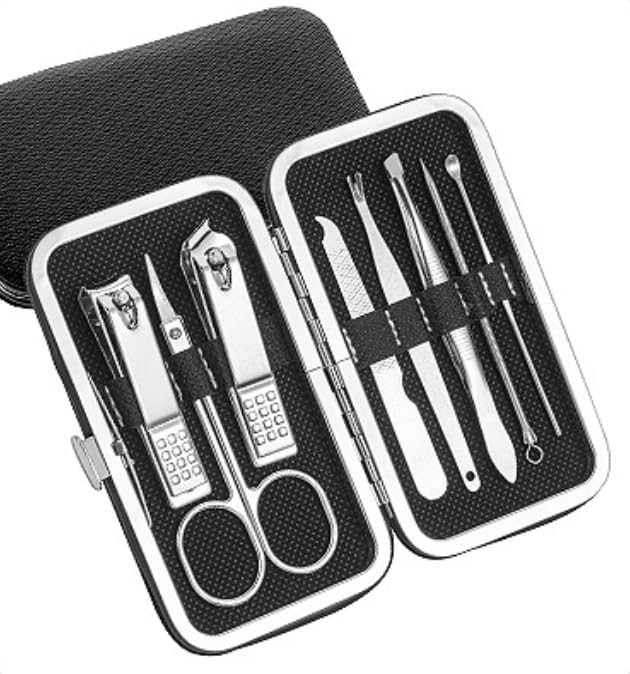 Skiennix Portable Manicure & Pedicure Kit - Complete Nail Care Grooming Set with Travel Case, Black