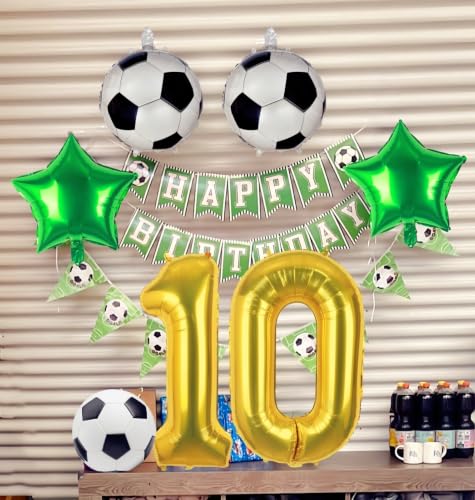 Gold 10 Soccer Balloon Set for 10th Birthday Party Boy Decorations