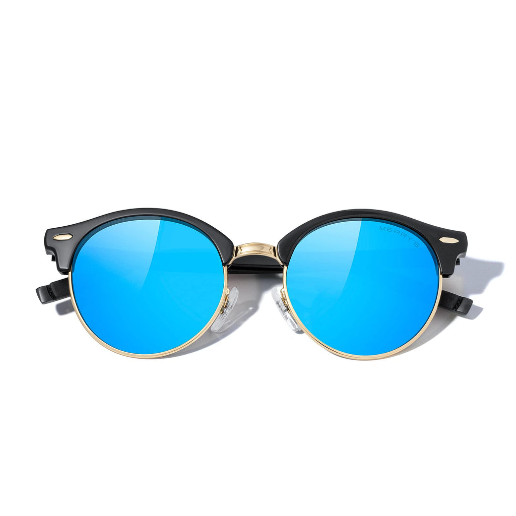 MERRY'S Round Polarized Sunglasses for Women Men Classic Retro Half Frame Aluminum Temples