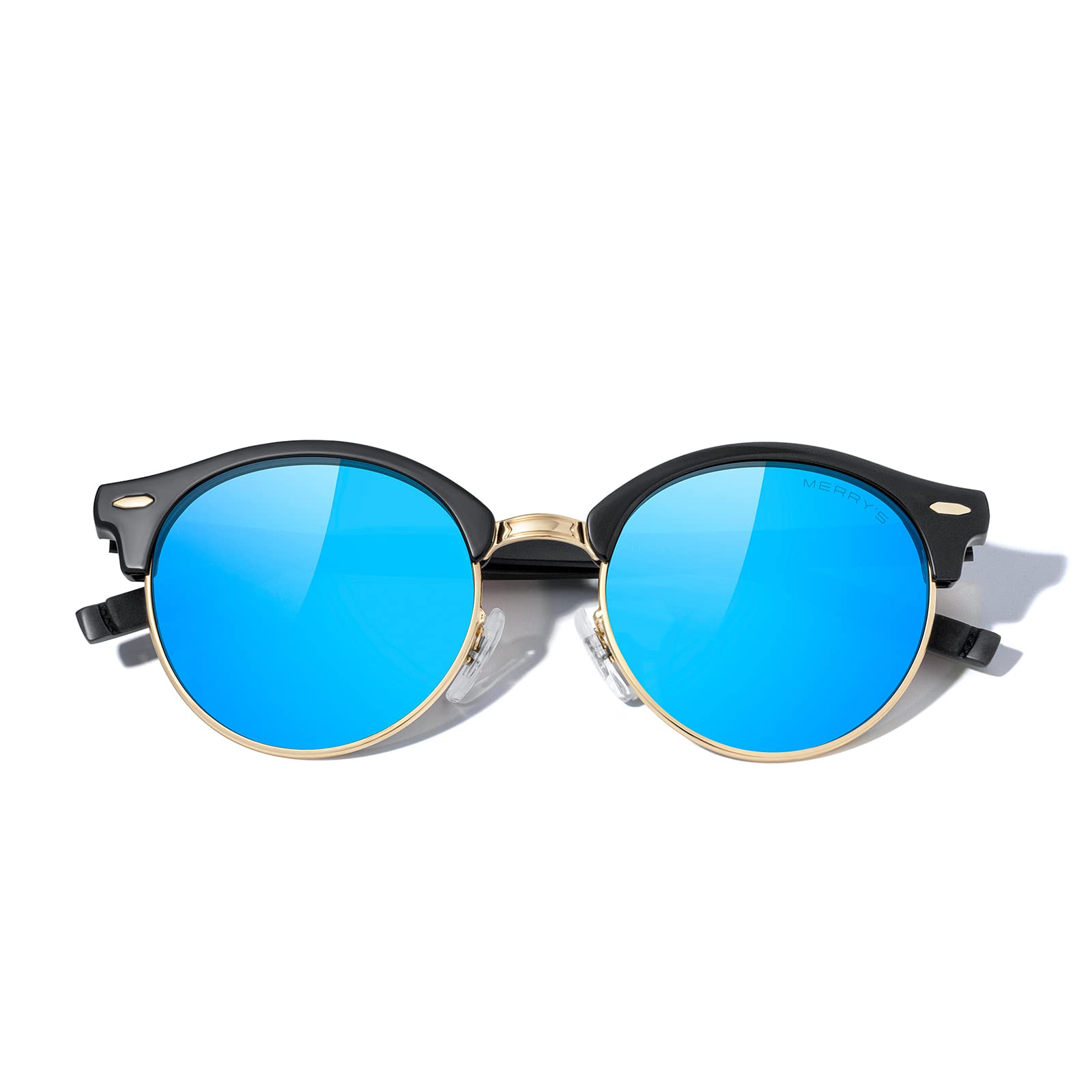 MERRY'S Round Polarized Sunglasses for Women Men Classic Retro Half Frame Aluminum Temples