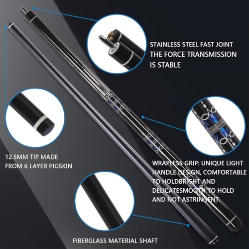 Glass Fiber Pool Cue Set - 58 Inch 2-Piece Professional Billiard Cue with Case & Glove - Variation Cue Set A