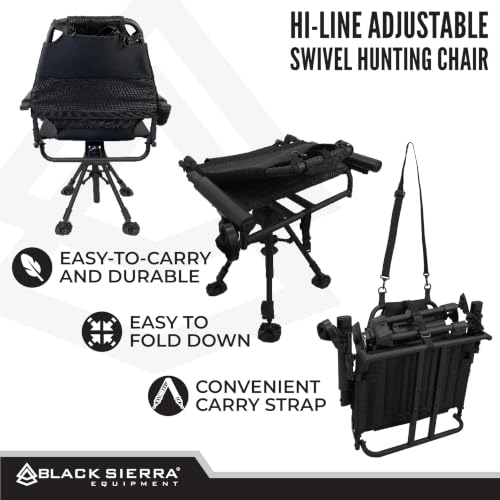 Black Sierra Hi-line XL Silent Swivel Hunting Chair with Padded Blind Seat, 300 lb Capacity