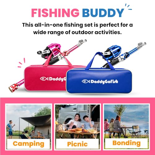DaddyGoFish 2 Pack Kids Fishing Poles Set - 5ft Telescopic Rods for Boys & Girls, Complete Fishing Kit with Accessories