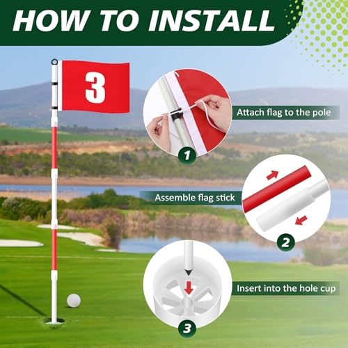 3-Pack Golf Flagstick Set with 6ft Poles, Numbered Flags & Cups for Practice