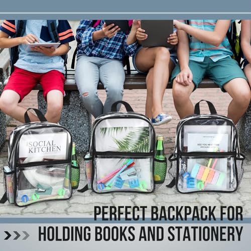 Clear Stadium Backpack Bulk Set - 12 Pack, Black, Compact & Weather-Resistant