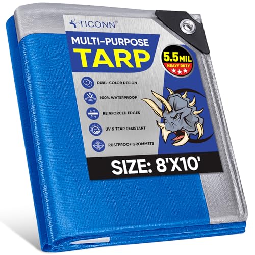 Heavy Duty Waterproof Tarp Cover 8x10 ft Blue 5.5 Mil UV Resistant Reinforced Corners