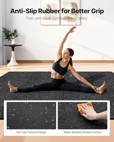 VEVOR Interlocking Gym Floor Tiles 96 sq ft Black & Grey Rubber & EVA Foam Exercise Mats
