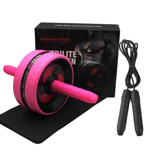 BiJun Ab Roller Wheel for Abs Workout - Complete Home Gym Set with AB Wheel Roller, Knee Mat, and Jump Rope (Pink)