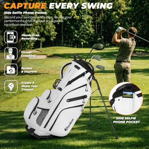 White 8-Way Golf Stand Bag with Selfie Phone Pocket and MOLLE System