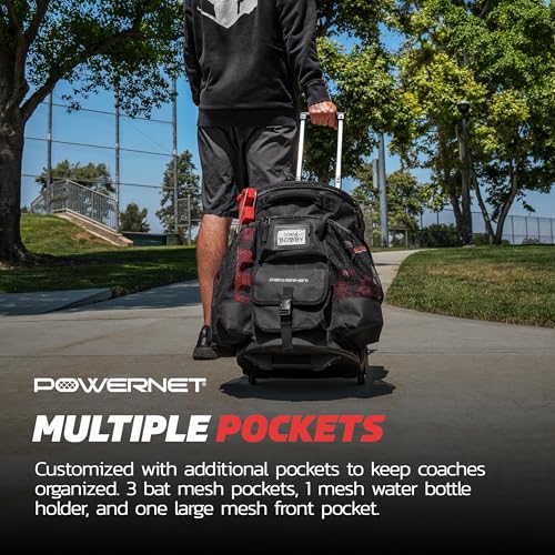 PowerNet Wheeled Baseball Softball Bucket Caddy Cover with Multiple Pockets - All Terrain Organizer for 6-Gallon Buckets