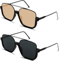 GUVIVI Retro Oversized Aviator Sunglasses - Trendy 70s Double Bridge Pilot Shades for Men & Women