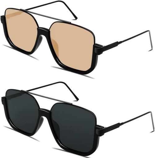 GUVIVI Retro Oversized Aviator Sunglasses - Trendy 70s Double Bridge Pilot Shades for Men & Women