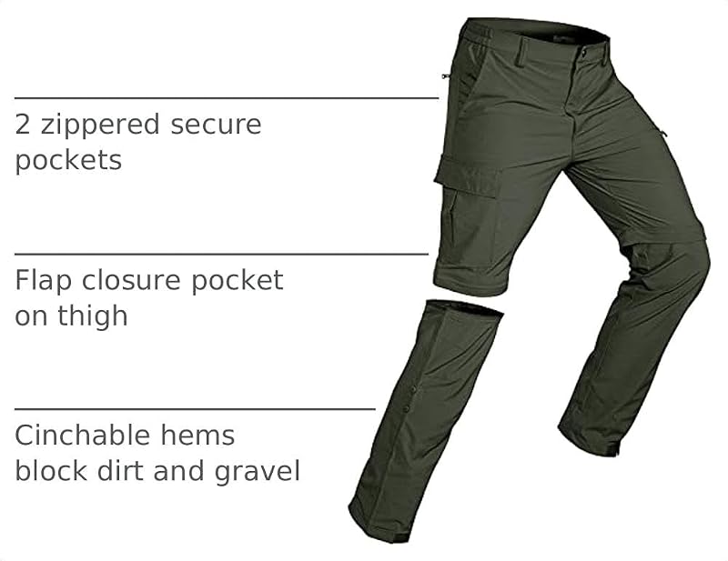 Men's Convertible Hiking Pants 3-in-1 Zip-Off Travel Pants - Large Army Green