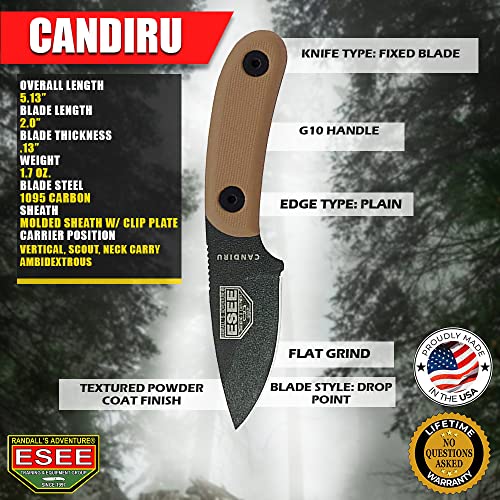 ESEE Candiru Black Survival Knife with Handle and Polymer Sheath - Coyote Brown G10 Variant