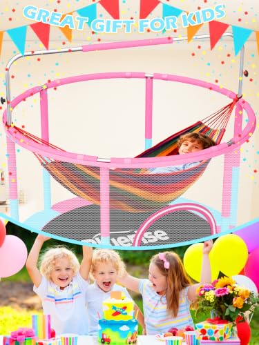 Kids Indoor & Outdoor Trampoline 55 Inch with Safety Enclosure Pink/Blue - 6-in-1 Play Set