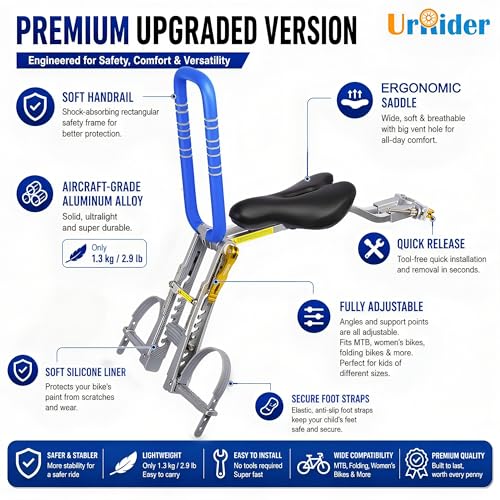 Child Bike Seat Front Mount for Kids 2-6 Years Lightweight & Portable Blue-021