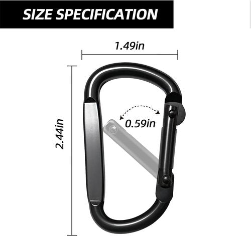 EZYA Heavy Duty Carabiner Clips - 2.4" Small D-Ring for Keychains, Camping, Hiking, Dog Leash | Black, 6PCS