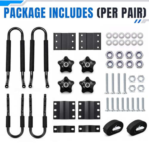 Forluck Kayak Roof Rack J-Bar Carrier Set - Black, 2 Pairs, Holds 2 Kayaks