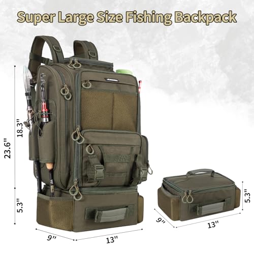 Fishing Backpack with Cooler and Rod Holder - Army Green