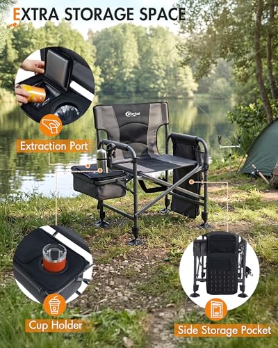 Portable Fishing Chair with Rod Holder, Cooler Bag & Adjustable Swivel Feet