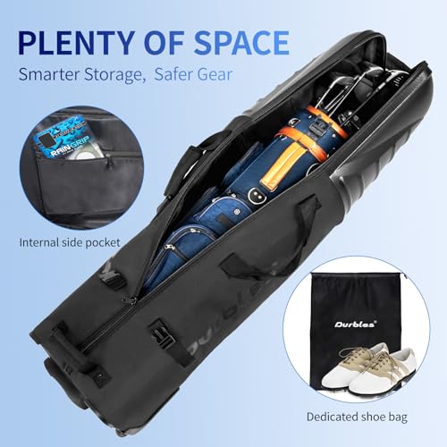 Durbles Black Hard Shell Golf Travel Bag with Waterproof Fabric & Wheels