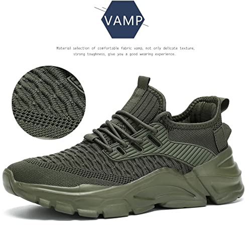 Men's Running Shoes Army Green 9.5 Non Slip Breathable Lightweight Sneakers