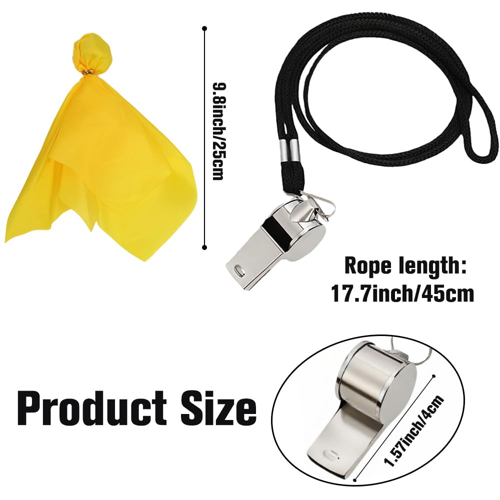 Referee Shirt Referee Costume for Men Women Unisex Black and White Stripe V-Neck Ref Uniform Penalty Flag and Stainless Steel Whistle with Lanyard for Football Soccer Sports Cosplay Outfits (Large)