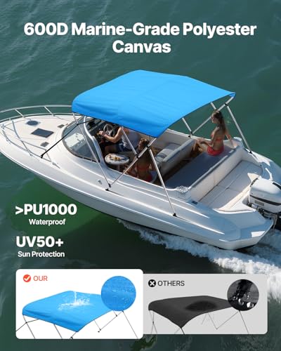 VEVOR 3 Bow Boat Bimini Top Cover 6ft Sun Shade Waterproof Canopy Pacific Blue