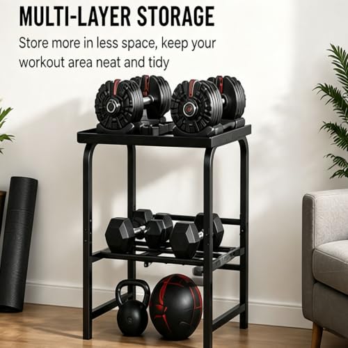 Adjustable Dumbbell Rack with Wheels - Black Home Gym Storage Stand