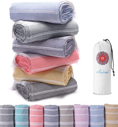 Antfuny Thick 6-Pack Turkish Beach Towels 72x36 Inch XL Sand-Free Quick Dry Multi-Use Set