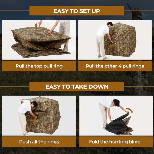 HUNTSEN 2-3 Person Portable Hunting Blind with 360° See-Through Mesh & Waterproof Floor Mat