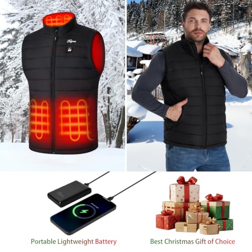 Telguua Men's Heated Vest with Battery Pack - Large Black Winter Outerwear