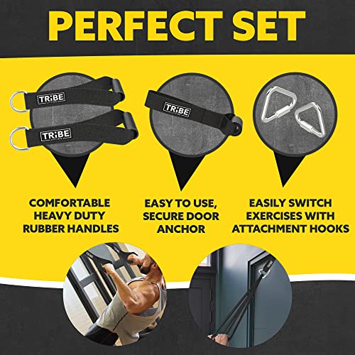 Black Tribe Lifting Resistance Bands Set with Handles & Door Anchor - 5 Levels for Workout